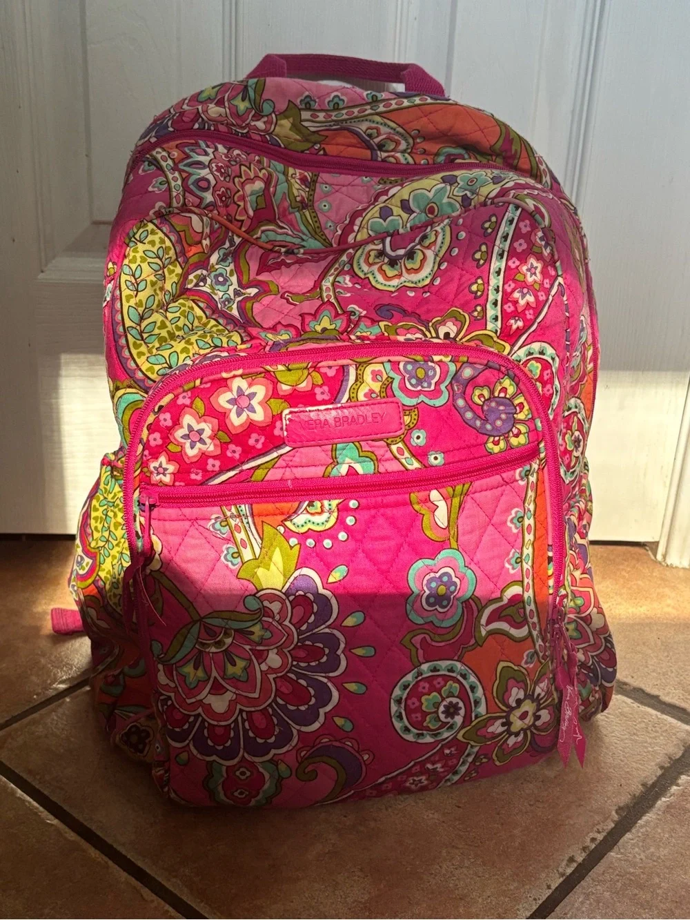Vera Bradley Hot Pink Paisley Quilted Backpack with Multicolor Accents